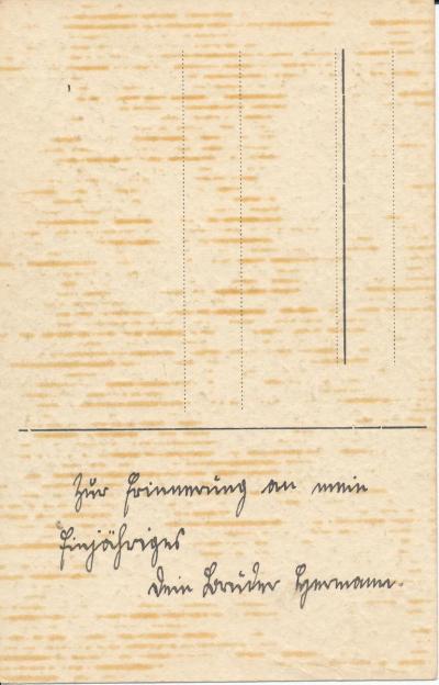 Kartka okolicznościowa - Tylna strona kartki okolicznościowej „Absolwenci pierwszej klasy gimnazjum w Rheine“, 1929 r
