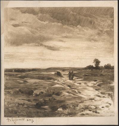 Roman Kochanowski, Zwei Frauen in Landschaft - Roman Kochanowski, Zwei Frauen in Landschaft, 1887, eigene Technik, Pappe, 25,6 x 24 cm