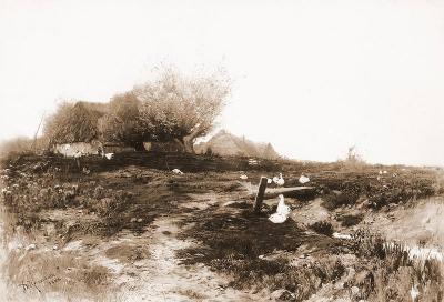 Roman Kochanowski, Pejzaż wiejski z gęśmi - Roman Kochanowski, Pejzaż wiejski z gęśmi, 1896, fotografia archiwalna
