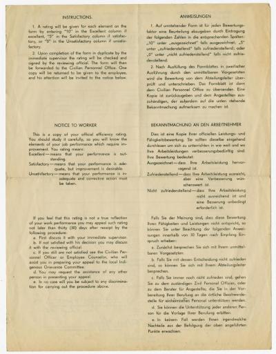 Dokument Nr. 13/2 - Anweisungen und Informationen zum Bewertungsblatt; Bewertungszeitraum: 16.11.1948-31.3.1949. 