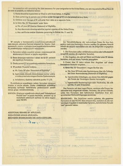 Dokument Nr. 87/2 - Emigrationsantrag in die USA von A. Topolnicki und seiner Familie mit zusätzlichen Angaben. 