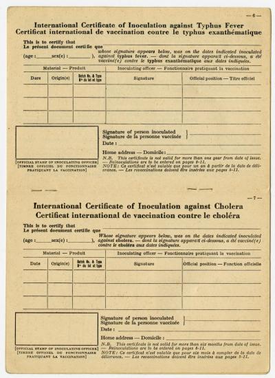 Dokument Nr. 130/4 - Internationales Impfbuch von Irma Topolnicka mit Lichtbild und Einträgen: Impfung gegen Pocken am 7.2.1951 in Schweinfurt.  