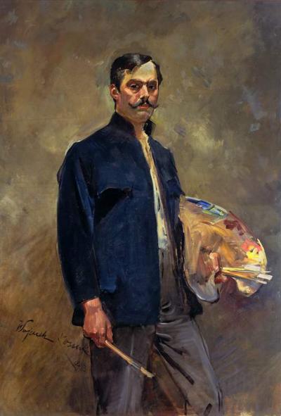 Zdj. nr 12: Wojciech Kossak (1856-1942) - Wojciech Kossak (1856-1942): Portret własny z paletą, 1893.