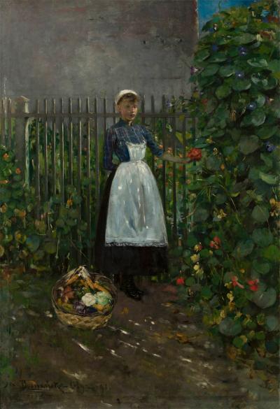 Abb. 12: Mädchen mit Gemüsekorb, 1891 - Mädchen mit einem Gemüsekorb im Garten, 1891. Öl auf Leinwand, 125 x 85 cm