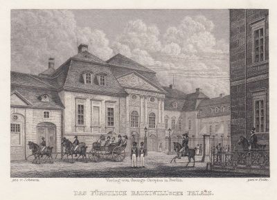 Gustav Schwarz (um 1800-1876): Das fürstlich Radziwill’sche Palais, 1833 - Stahlstich, gestochen von Hans Fincke (1800-1849), 9,7 x 14,8 cm, Verlag von George Gropius, Berlin 