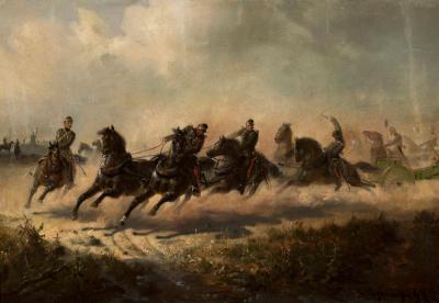 1: Cavalry Attacking the Artillery, 1866/67 - Oil on canvas, 40.5 x 60 cm.