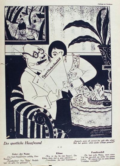 Abb. 22: Der sportliche Hausfreund, 1927 - Der sportliche Hausfreund. In: Ulk. Wochenschrift des Berliner Tageblatts, 56. Jahrgang, Nr. 6, 11.2.1927, Seite 43