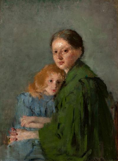 Abb. 22: Frau und Mädchen, um 1893 - Studie zu einer Frau mit Mädchen, um 1893. Öl auf Pappe, 56,5 x 43 cm
