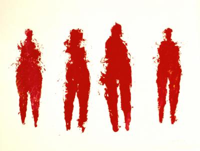 ill. 26: Four red female figures, 1998 - Gouache, 110 x 137 cm.