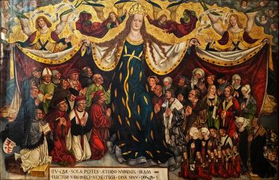 Zdj. nr 29: Maryja Płaszcza Opieki, między 1505 a 1510 r. - Maryja Płaszcza Opieki [w sukni z kłosami] z rodziną Sänftl, między 1505 a 1510 r.