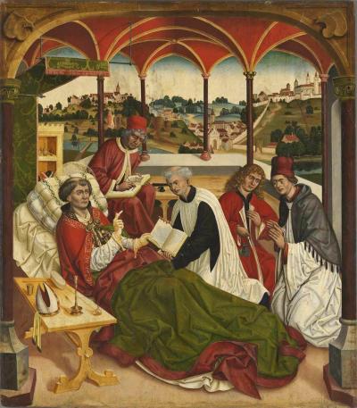 Abb. 3: Tod des hl. Korbinian, 1483/89 - Weihenstephaner Altar: Tod des hl. Korbinian, 1483/89