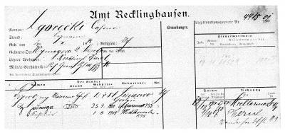 Abb. 3: Meldekarte, 1907 - Meldekarte der Familie Zgorecki, Dokument, 1907 