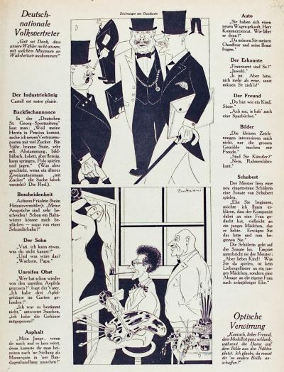 Zdj. nr 30: Dwie karykatury, 1927 - Dwie karykatury, [w:] „Ulk. Wochenschrift des Berliner Tageblatts“, rocznik 56, nr 45, z 11.11.1927 r., s. 351.