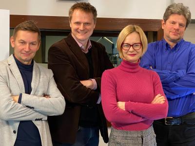 Redakteur:innen der Sendungen von „COSMO Radio po polsku“ - Von links: Adam Gusowski, Tomasz Kycia, Monika Sędzierska, Maciej Wiśniewski. Berlin, 2019 