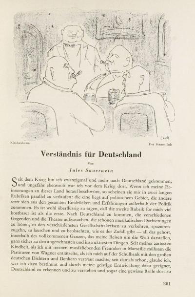 Fig. 35: The table of regulars, 1931 - The table of regulars. Illustration to accompany: Jules Sauerwein, Verständnis für Deutschland, in: Der Querschnitt, Volume 11, Berlin 1931, Issue 5, page 291