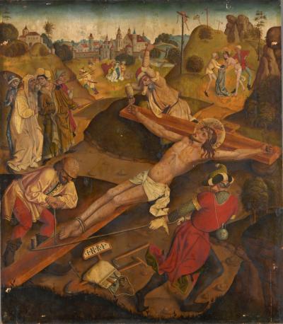 Zdj. nr 4: Przybicie Chrystusa do krzyża, 1483-1489 r. - Ołtarz w Weihenstephan: Przybijanie Chrystusa do krzyża, 1483-1489 r.