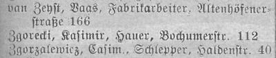 Abb. 4: Herner Adressbuch, 1912  - Adresse der Familie Zgorecki, Adressbuch, 1912 