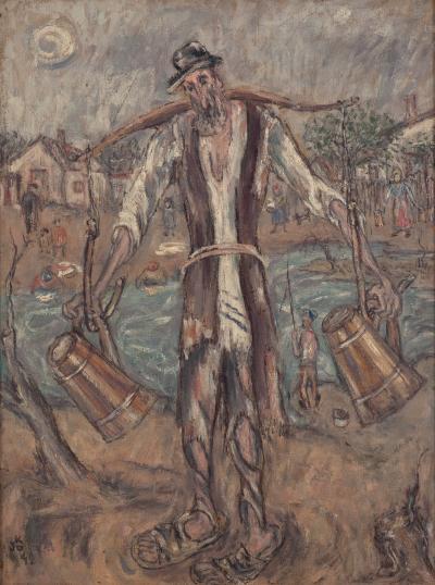 Fig. 42: Water carrier, 1942 - Water carrier from Staszów, 1942. Oil on canvas, 50 x 40 cm, owned by the family