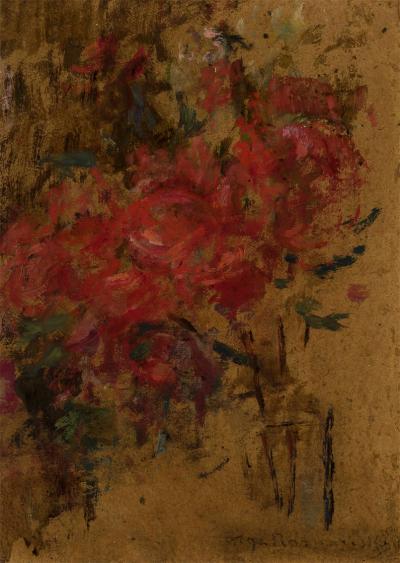 Zdj. nr 52: Czerwone kwiaty, 1925-1930 - Czerwone kwiaty, 1925-1930, olej na tekturze, 35 x 25,5 cm