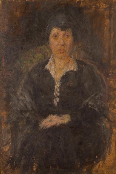 Abb. 55: Bildnis Frau Drzewiecka, nach 1925  - Bildnis Frau Drzewiecka, nach 1925. Öl auf Karton, 50 x 35 cm
