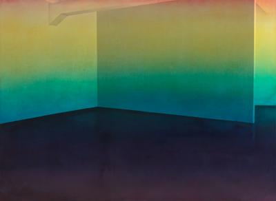Szymon Kobylarz, Sztuczna tęcza, 2013 - Szymon Kobylarz, Sztuczna tęcza, 2013, z cyklu „Sztuka dla sztuki“, akryl na desce, 77 x 103 cm 