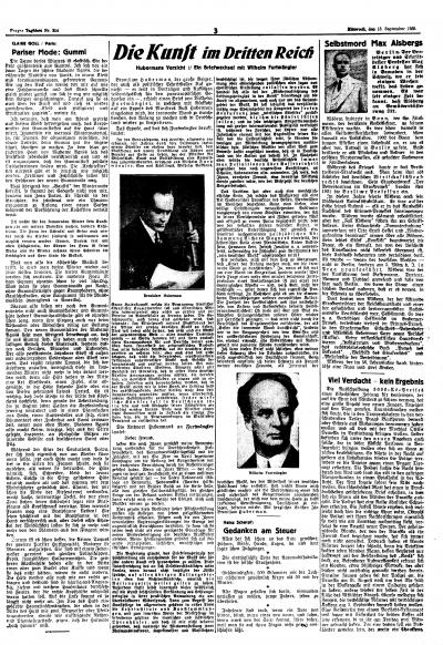 Abb. 8: Offener Brief an Furtwängler, 1933 - Offener Brief von Bronisław Huberman an Wilhelm Furtwängler, Prager Tagblatt vom 13.9.1933, Österreichische Nationalbibliothek 
