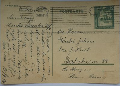 Postcard from Eleonora Górska to her son Julius dated 15.09.1943 - Postcard from Eleonora Górska to her son Julius dated 15.09.1943 