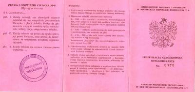 Legitymacja członkowska ZPU Jacka Kowalskiego - Augsburg 1977 r. 
