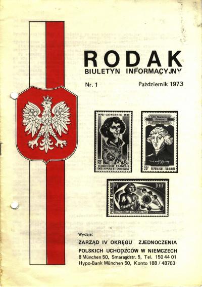 Okładka czasopisma „Rodak” IV Okręgu ZPU - Wydanie nr 1, październik 1973 r. 