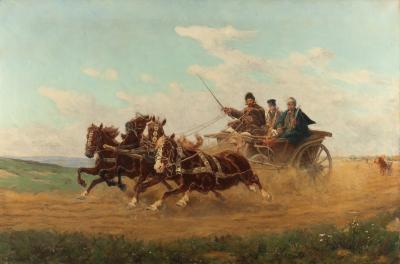 The carriage ride, undated - The carriage ride, undated. Oil on canvas, 50.5 x 75.5 cm 