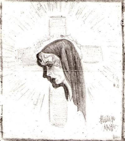 Il. 25: Rysunek Heleny Bohle-Szacki, 1944 r. - Rysunek Heleny Bohle-Szacki, powstały w 1944 w podobozie Helmbrechts, ołówek na papierze, fotografia