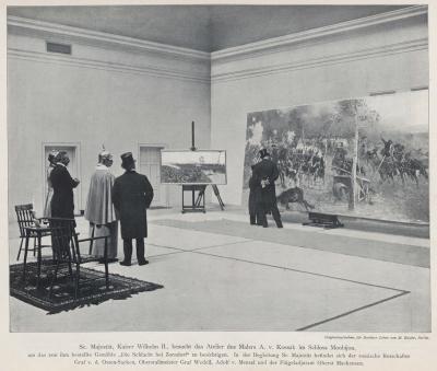 Kaiser Wilhelms II. im Atelier von Wojciech Kossak in Berlin, 1899 - Besuch Kaiser Wilhelms II. im Atelier des Malers Adalbert von Kossak (Wojciech Kossak). 