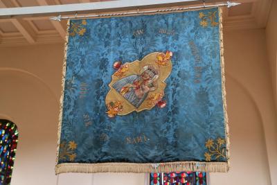 Historische Vereinsfahne Styrum, Vorderseite - Aus dem Nachlass „Zgoda“. Ausgestellt in der St. Anna Kirche in Dortmund 