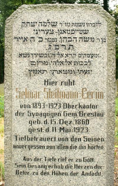 Nagrobek Ceriniego na Cmentarzu Żydowskim - we Wrocławiu przy ul Lotniczej 19, widok dzisiejszy. 