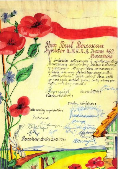 List dziękczynny polskich władz miasta Maczków do Paula Rousseau - List dziękczynny polskich władz miasta Maczków do Paula Rousseau, dyrektora UNRRA w Maczkowie z 25 września 1946 r.