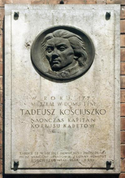 Gedenktafel und Porträtrelief auf Tadeusz Kościuszko, um 1875 - Gedenktafel und Porträtrelief auf Tadeusz Kościuszko, um 1875. Krakau, Rynek Główny 47 