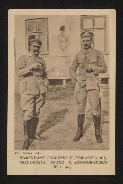 Józef Piłsudski i Kazimierz Sosnkowski w r. 1914 - Komendant Józef Piłsudski w towarzystwie przyjaciela swego Kazimierza Sosnkowskiego z okresu przed aresztowaniem, 1914 r. 