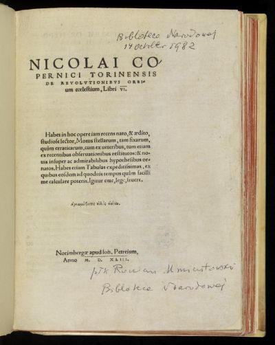 Strona 1 - Pierwsza strona książki Mikołaja Kopernika "De revolutionibus orbium coelestium", Norymbergia 1543 rok 