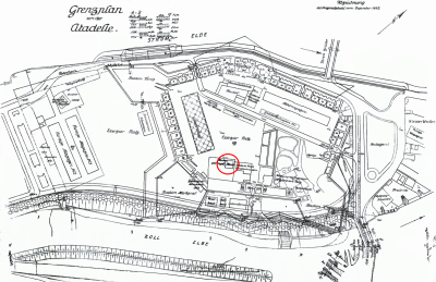 A plan of the Magdeburg Fortress - A plan of the Magdeburg Fortress with the house (circled in red),where Józef Piłsudski was interned. 