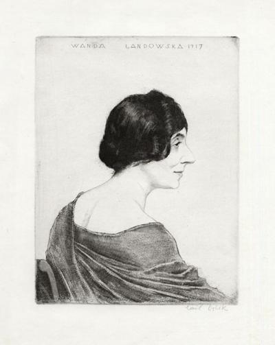 Portrte Orlika, 1917 r. - Emil Orlik (1870-1932): Portret Wandy Landowskiej, 1917, rycina, 23,5 x 18 cm. 