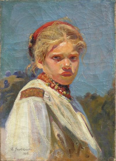 Bildnis einer jungen Frau/Dziewczyna, 1908. Öl auf Leinwand, 34,5 x 24,5 cm, im Auktionshandel (ALTIUS, Warschau)