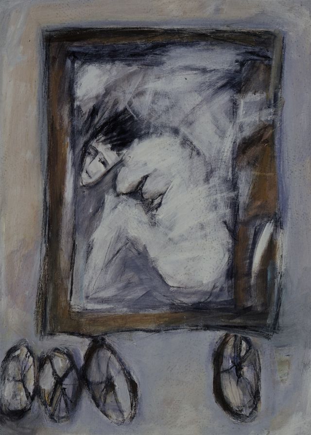 Unterwegs 13, 1996. Acryl auf Leinwand, 46x33 cm, Privatbesitz