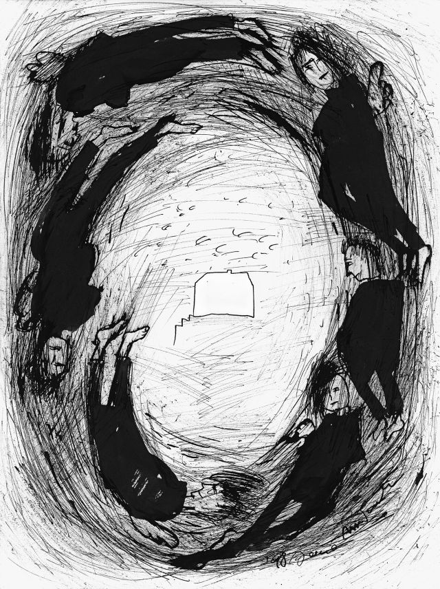 Mieträume 4, 1998. Schwarze Tusche auf Papier, 32x42 cm, Privatbesitz