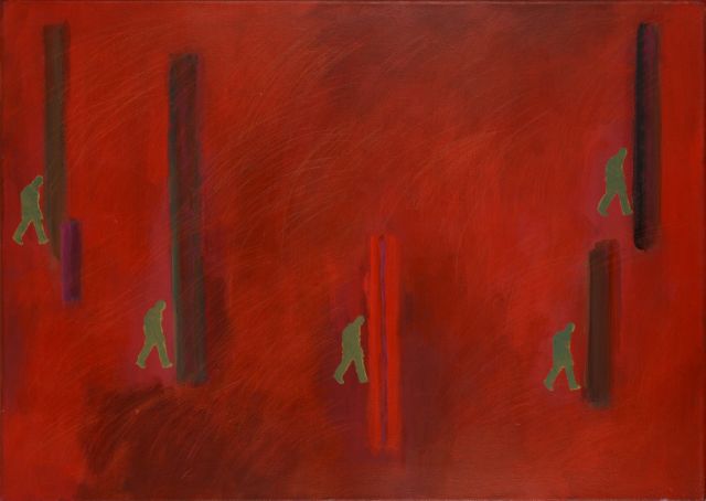 Fortgang, Exodus 44, 2002. Acryl auf Leinwand, 50x70 cm, Privatbesitz