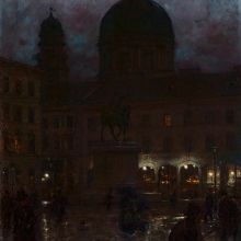 Aleksander Gierymski (1850-1901): Der Wittelsbacherplatz in München bei Nacht, 1890. Öl auf Leinwand, 67 x 52 cm.