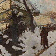 Dorf zur Winterzeit/Wieś zimową porą, um 1900. Öl auf Leinwand, 103 x 76,5 cm