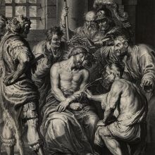 Wyszydzenie i cierniem ukoronowanie Chrystusa, ok. 1645, miedzioryt, 57,1 x 42,6 cm. Rycina wykonana na podstawie obrazu Antona van Dycka (1599-1641), wydana przez Hermana Weyena w Paryżu.