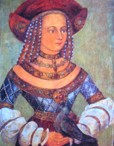 Herzogin Hedwig um 1530, unbekannter Maler / Landshut, Burg Trausitz, Bayrische Verwaltung der staatlichen Schlösser, Gärten und Seen, München - das Bild zeigt sie noch als unverheiratete Frau, erkennbar an den offen getragenen Haaren.