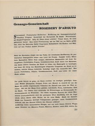 PDF 28: Über Rosebery d’Arguto, 1924 - Adolf Knoblauch: Gesangs-Gemeinschaft Rosebery d’Arguto, in: Der Sturm, 15. Jahrgang, 4. Heft, Berlin, Dezember 1924, Seite 231-233 