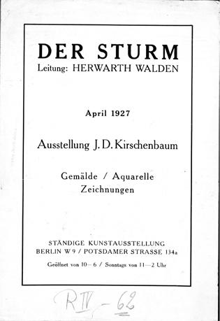 PDF 29: Kirszenbaum, Sturm-Ausstellung, 1927 - Ausstellung J.D. Kirschenbaum. Gemälde, Aquarelle, Zeichnungen, Ausstellungs-Katalog Der Sturm, Berlin, April 1927 